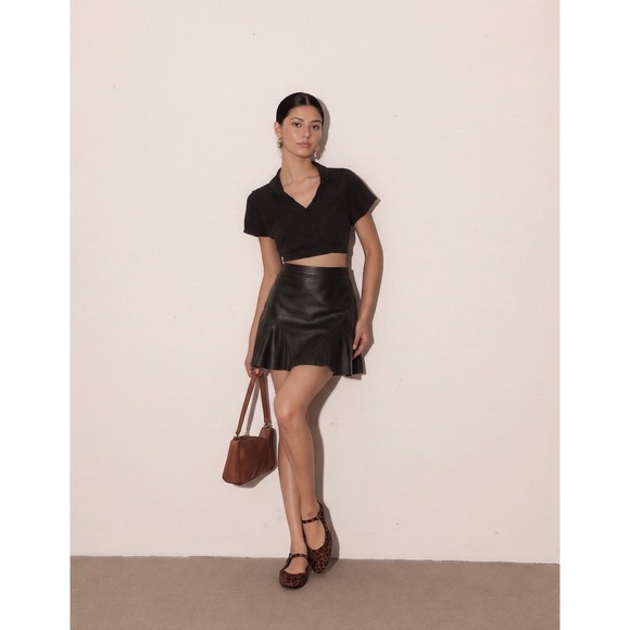 Tuckernuck Dresses & Skirts - Tuckernuck Black Faux Leather A-Line Skater Mini Skirt Women's XL Vegan Preppy